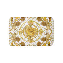 Golden lion: damask silk scarf design bath mat