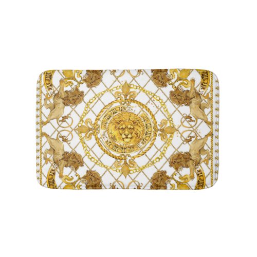 Golden lion damask silk scarf design bath mat
