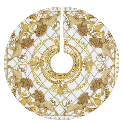 Golden lion damask silk scarf design brushed polyester tree skirt