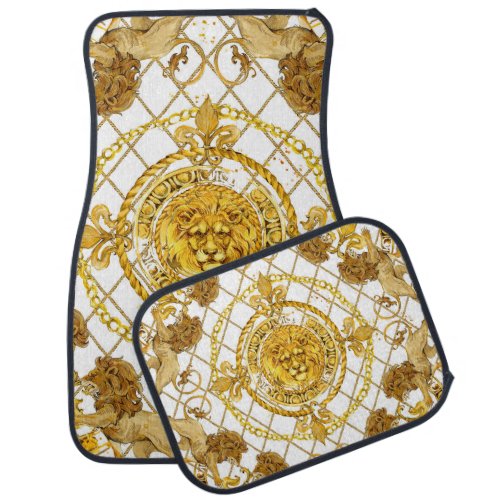 Golden lion damask silk scarf design car floor mat