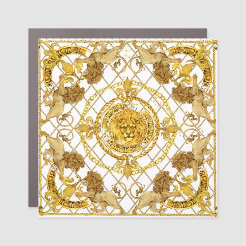 Golden lion damask silk scarf design car magnet