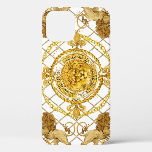 Golden lion damask silk scarf design iPhone 12 case