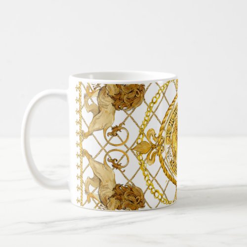 Golden lion damask silk scarf design coffee mug