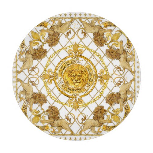 Golden lion damask silk scarf design cutting board