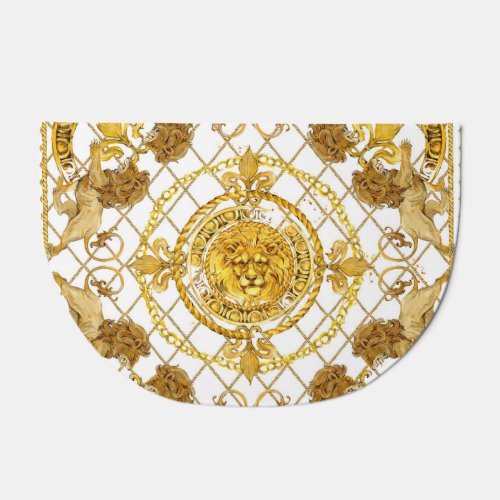 Golden lion damask silk scarf design doormat