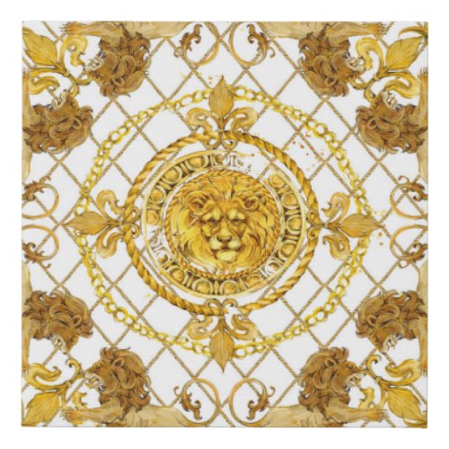 Golden lion damask silk scarf design faux canvas print