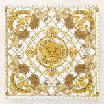 Golden lion: damask silk scarf design glass coaster