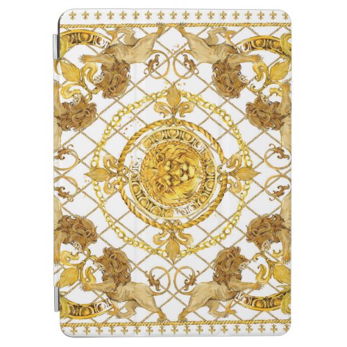 Golden lion damask silk scarf design iPad air cover