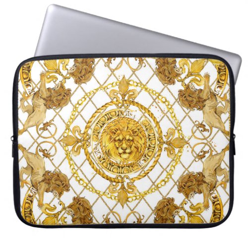 Golden lion damask silk scarf design laptop sleeve