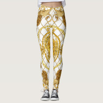 Golden lion: damask silk scarf design leggings