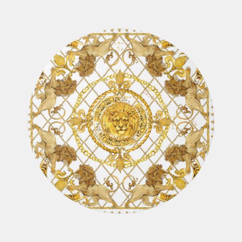 Golden lion damask silk scarf design rug