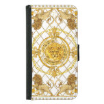 Golden lion: damask silk scarf design samsung galaxy s5 wallet case