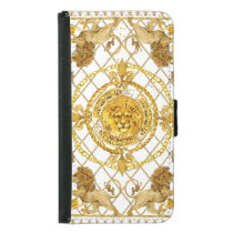 Golden lion: damask silk scarf design samsung galaxy s5 wallet case