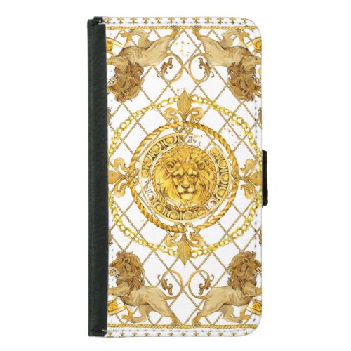 Golden lion damask silk scarf design samsung galaxy s5 wallet case
