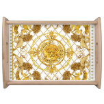Golden lion: damask silk scarf design serving tray