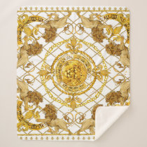 Golden lion: damask silk scarf design sherpa blanket