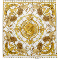 Golden lion: damask silk scarf design shower curtain