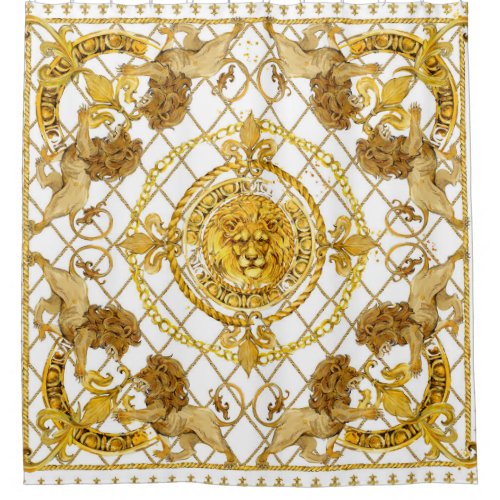 Golden lion damask silk scarf design shower curtain