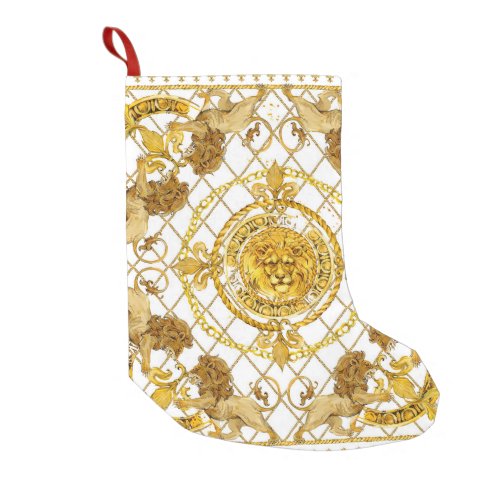 Golden lion damask silk scarf design small christmas stocking