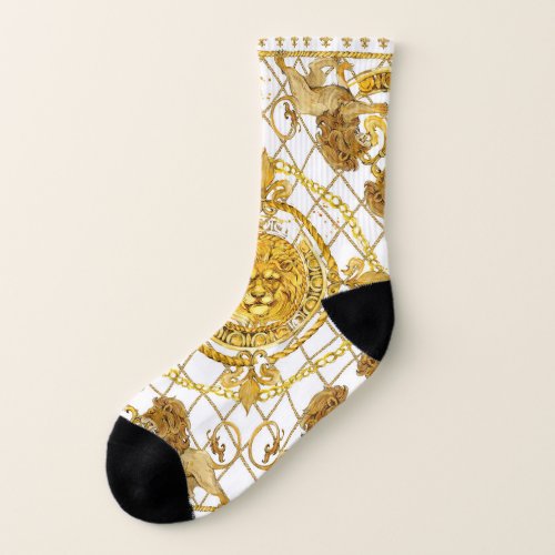 Golden lion damask silk scarf design socks