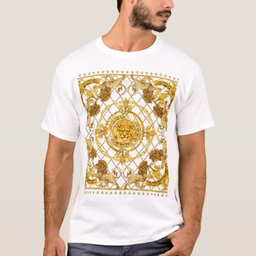 Golden lion damask silk scarf design T_Shirt