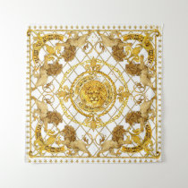 Golden lion: damask silk scarf design tapestry