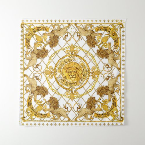 Golden lion damask silk scarf design tapestry