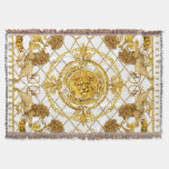 Golden lion: damask silk scarf design throw blanket