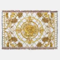 Golden lion: damask silk scarf design throw blanket
