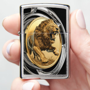 Golden Lion Engraved Design Zippo Lighter