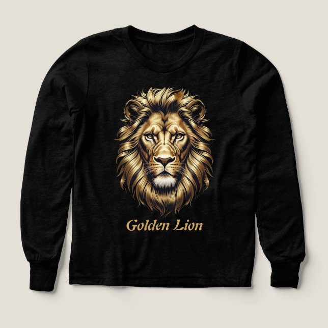 Golden Lion Face T-Shirt – Elegant Black & Gold Li Tri-Blend Shirts (Design Front)