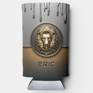 Golden Lion Face With Dripping Metal 🦁 Seltzer Can Cooler