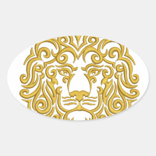 golden lion in the crown - imitation of embroidery oval sticker