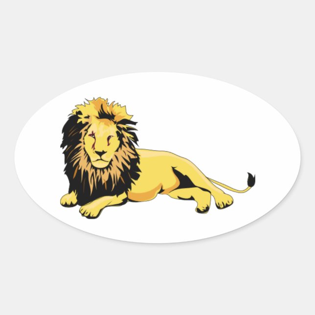 Golden Lion Lying Down Oval Sticker (Front)