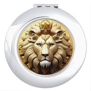 Golden Lion Medallion With Crown Compact Mirror