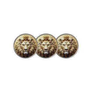 Golden Lion Medallion With Crown Golf Ball Marker