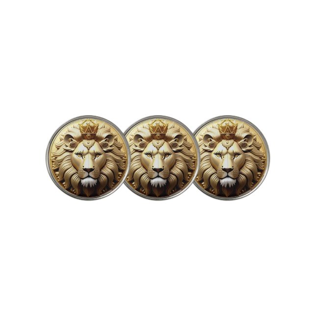 Golden Lion Medallion With Crown Golf Ball Marker (3 Up)