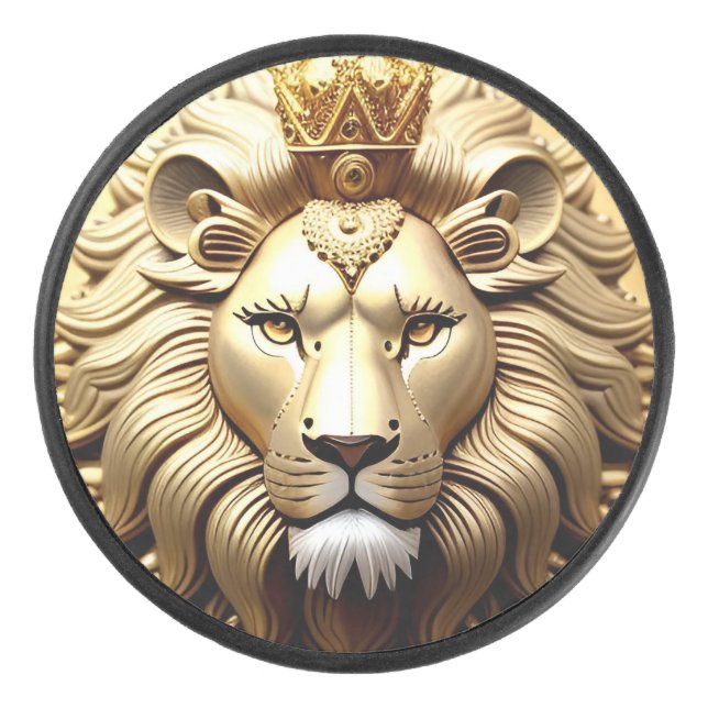 Golden Lion Medallion With Crown Hockey Puck (Front)