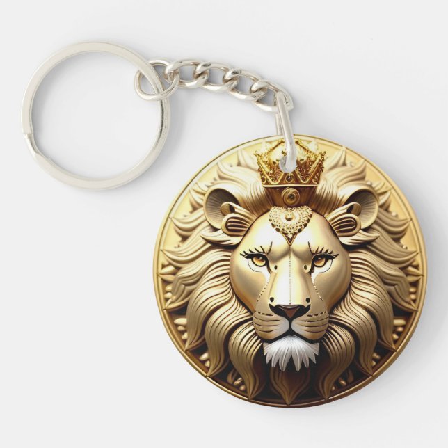 Golden Lion Medallion With Crown Keychain (Front)