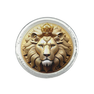 Golden Lion Medallion With Crown Ring