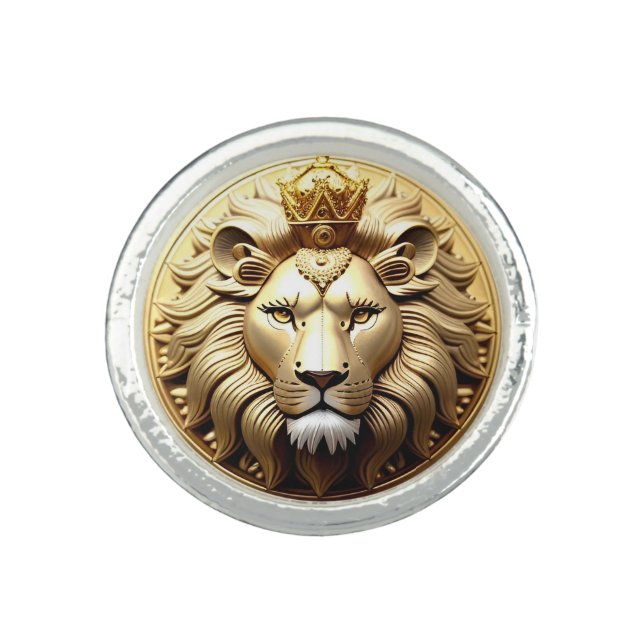Golden Lion Medallion With Crown Ring (Front)