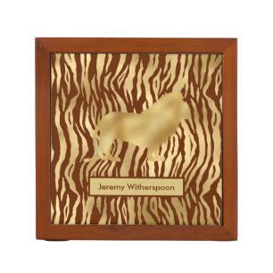 Golden Lion on Rust Wild Animal Print Desk Organizer
