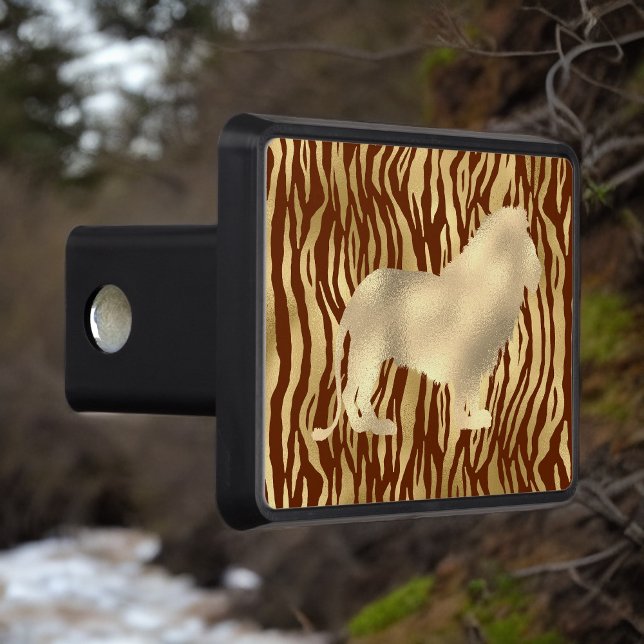 Golden Lion on Rust Wild Animal Print Hitch Cover (Creator Uploaded)
