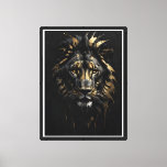 Golden Lion Outline on Black Canvas – Majestic Wal
