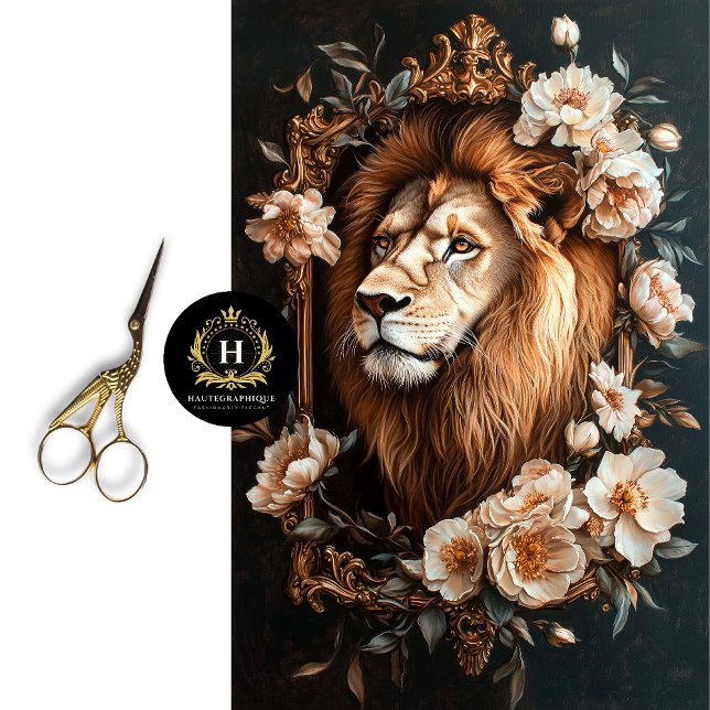 Golden Lion Portrait White Floral Luxury Boutique Tissue Paper (Creator Uploaded)