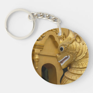 Golden Lion Statue At Temple Keychain