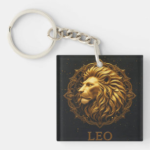 Golden Lion Symbol Representing Strength, Zodiac Keychain