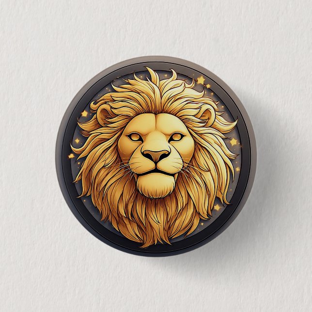 Golden Lion Within Cosmic Circle Button (Front)