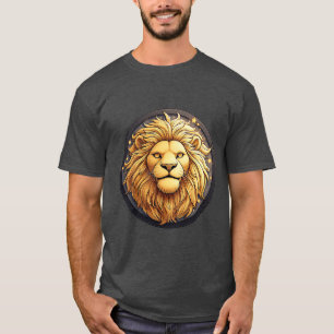 Golden Lion Within Cosmic Circle T-Shirt