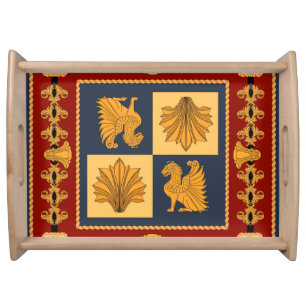 Golden lions: Art Nouveau scarf design Serving Tray